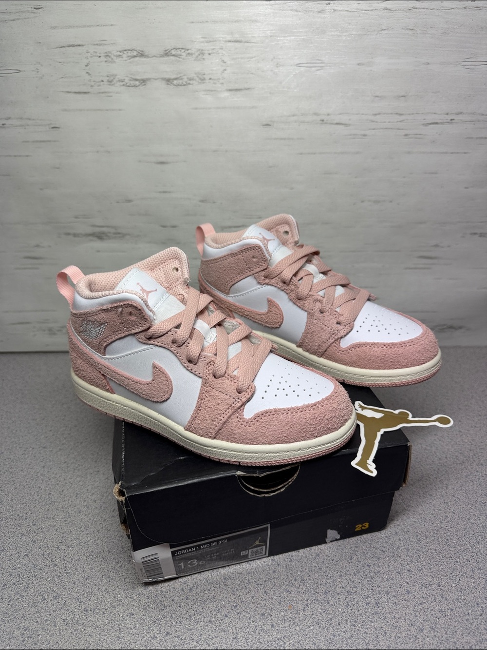 Nike Kids Pink and White Air Jordan 1 Mid Sneakers